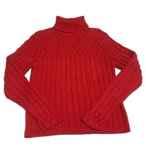 Vintage Wainscott Red Cable Knit Turtleneck Sweater Women's Large 90s Y2K
